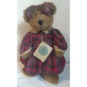 Vtg Boyd's Bears Ethel Red Green Plaid Dress Bow 12" Jointed Bean Filled READ
